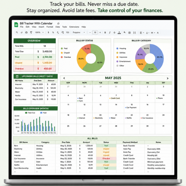 Bill Tracker With Calendar